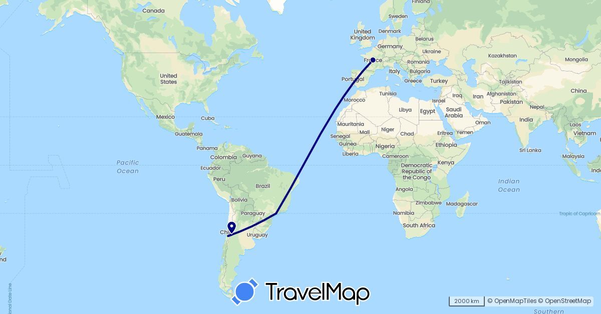 TravelMap itinerary: driving in Argentina, Brazil, Chile (South America)
